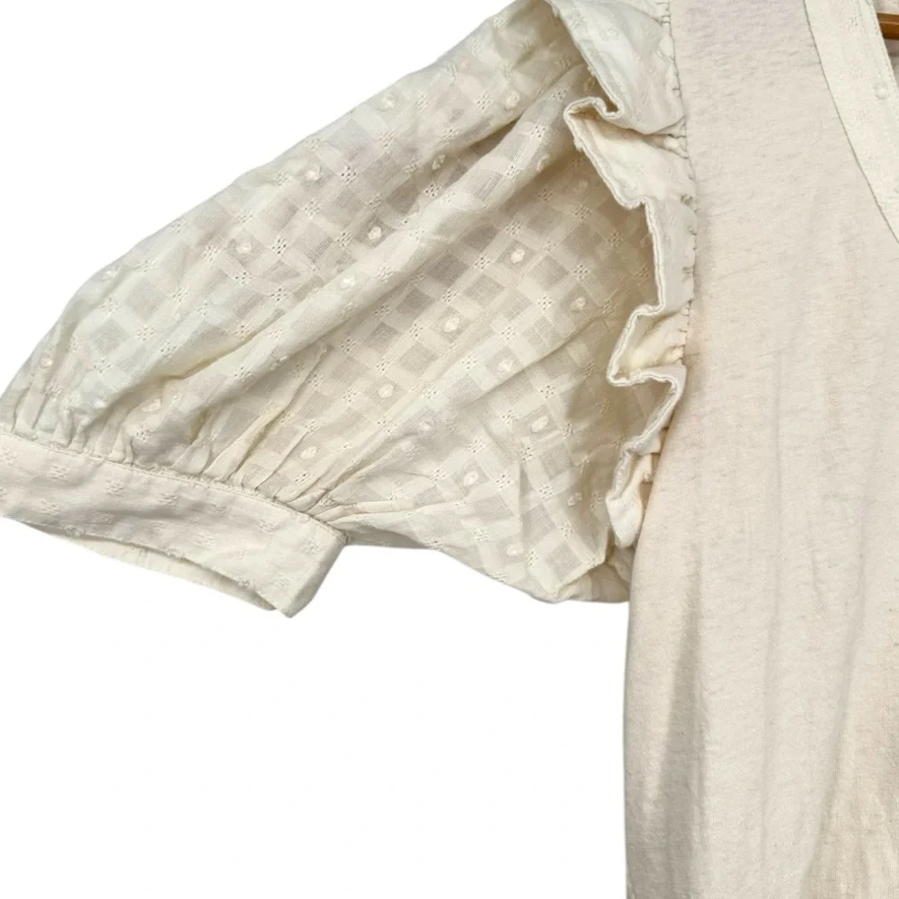 By Anthropologie Embroidered Elbow Puff-Sleeve Top size XL Cream Floral NWT